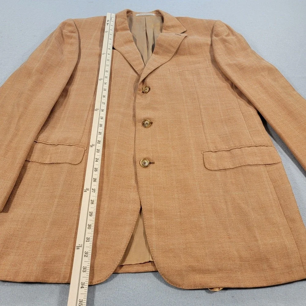 Ermenegildo Zegna Linen Wool Sport Coat Blazer Tan Peach Windowpane 46L Italy